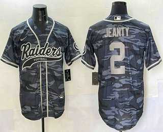 Mens Las Vegas Raiders #2 Ashton Jeanty Grey Camo With Patch Cool Base Stitched Baseball Jersey->las vegas raiders->NFL Jersey